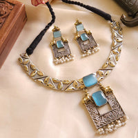 FS Collection 2Tone Plated Pota Stone Necklace Set