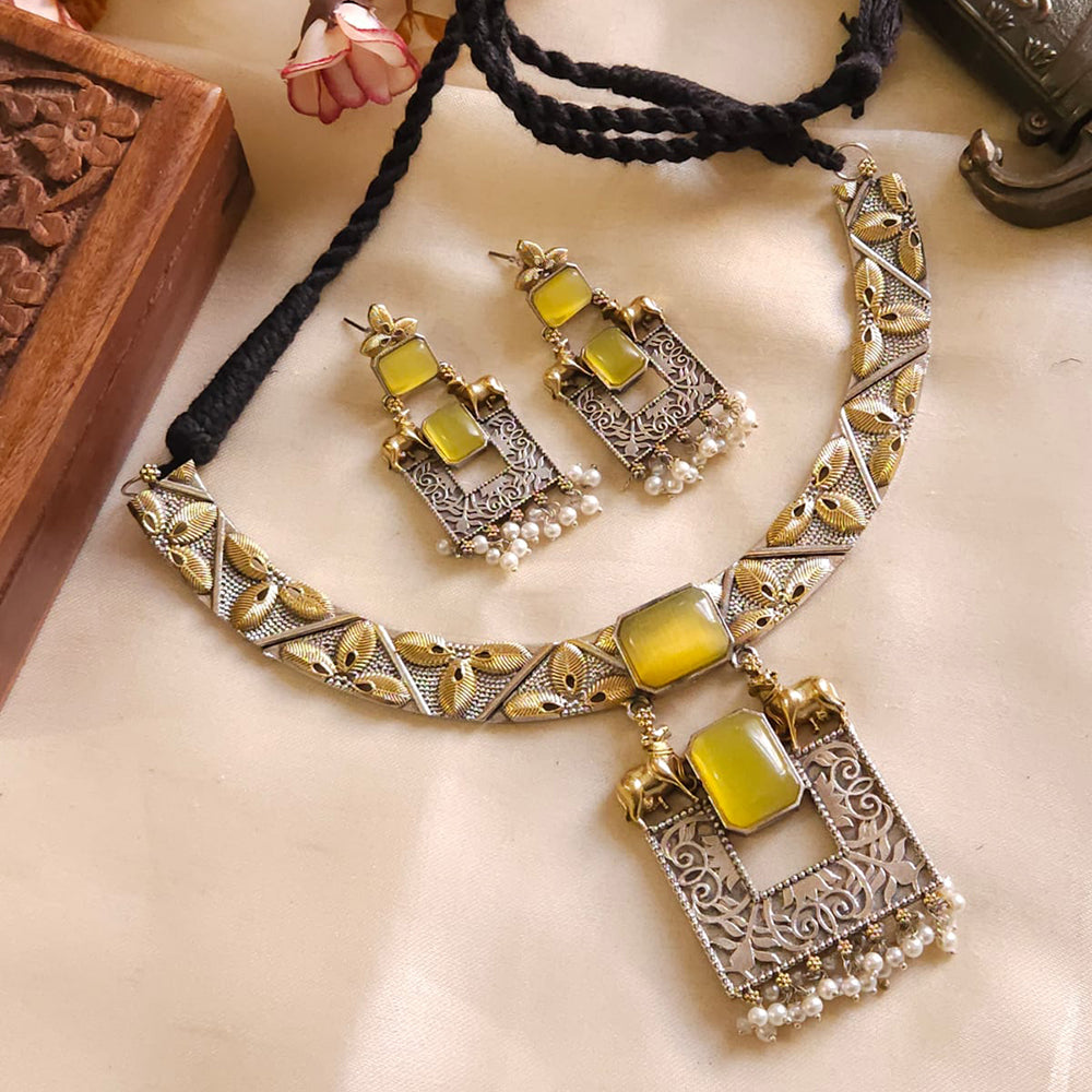 FS Collection 2Tone Plated Pota Stone Necklace Set