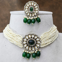 FS Collection Gold Plated Kundan And Pearl Choker Necklace Set