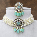 FS Collection Gold Plated Kundan And Pearl Choker Necklace Set
