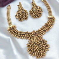 FS Collection Gold Plated Temple And Pearl Choker Necklace Set