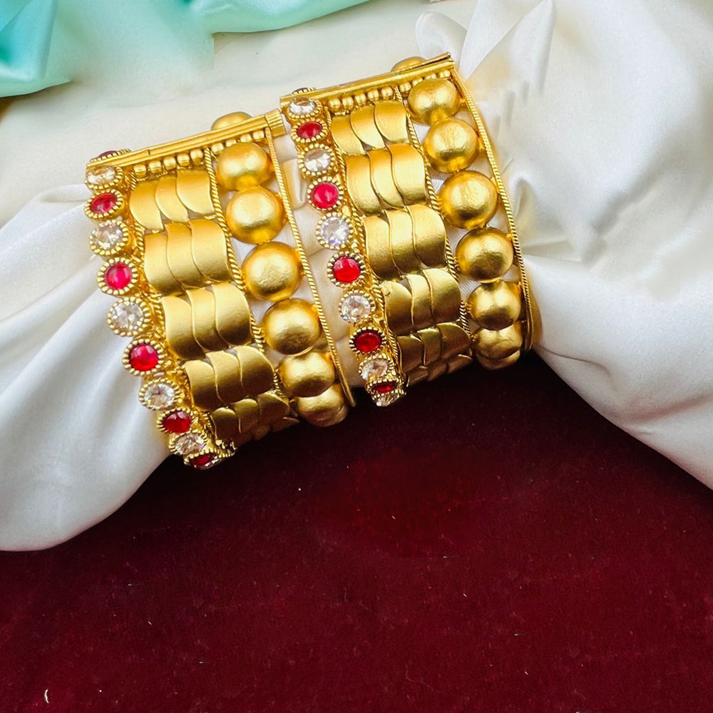 FS Collection Copper Gold Plated Pota Stone Openable Bangles