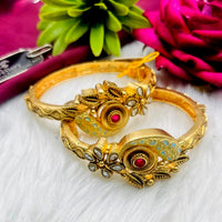 FS Collection Copper Gold Plated Pota Stone Openable Bangles