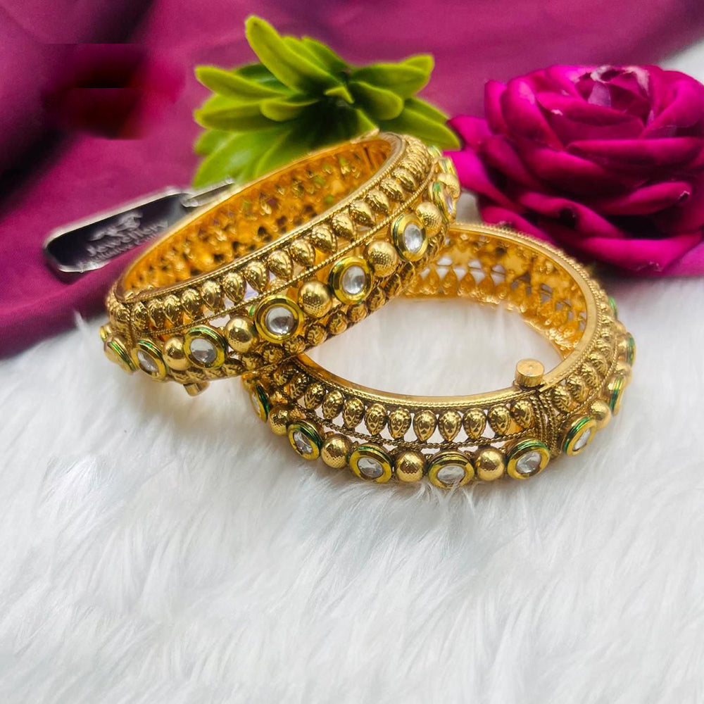FS Collection Copper Gold Plated Pota Stone Openable Bangles