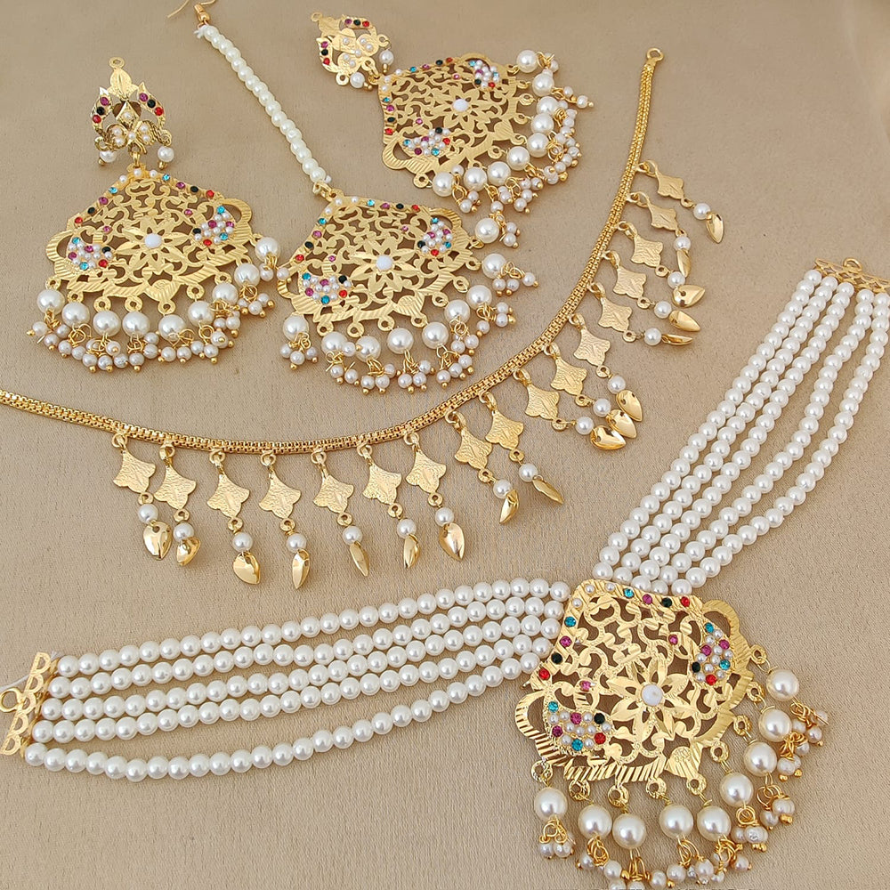 FS Collection Gold Plated Pearl Necklace Set