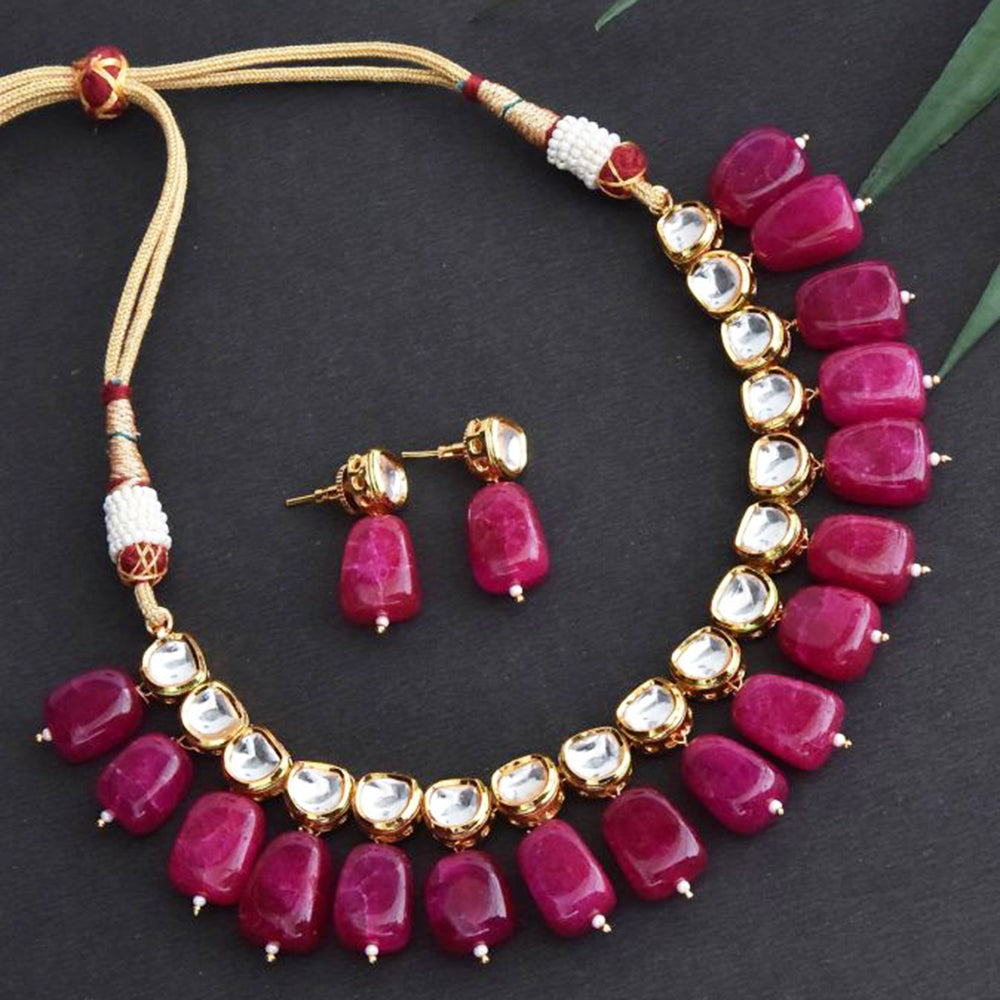 FS Collection Gold Plated Kundan Necklace Set