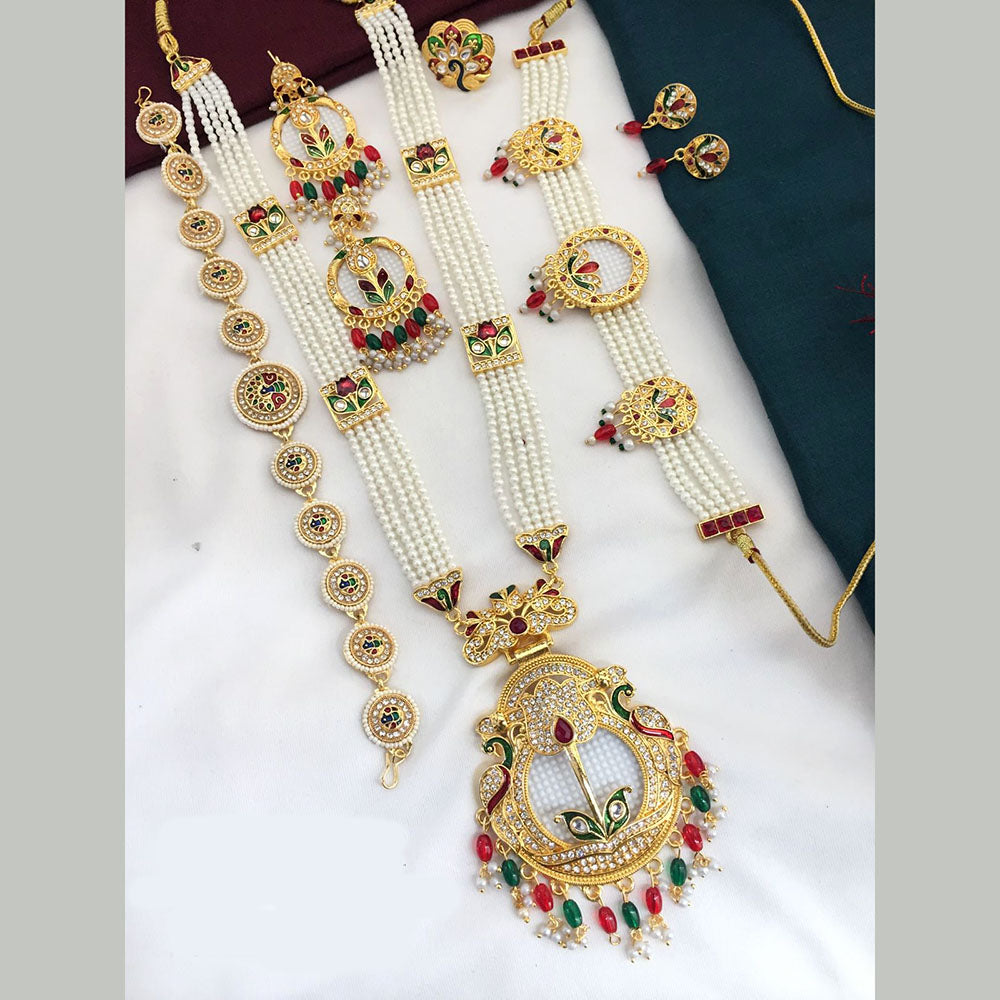 FS Collection Gold Plated Kundan Combo Double Necklace Set