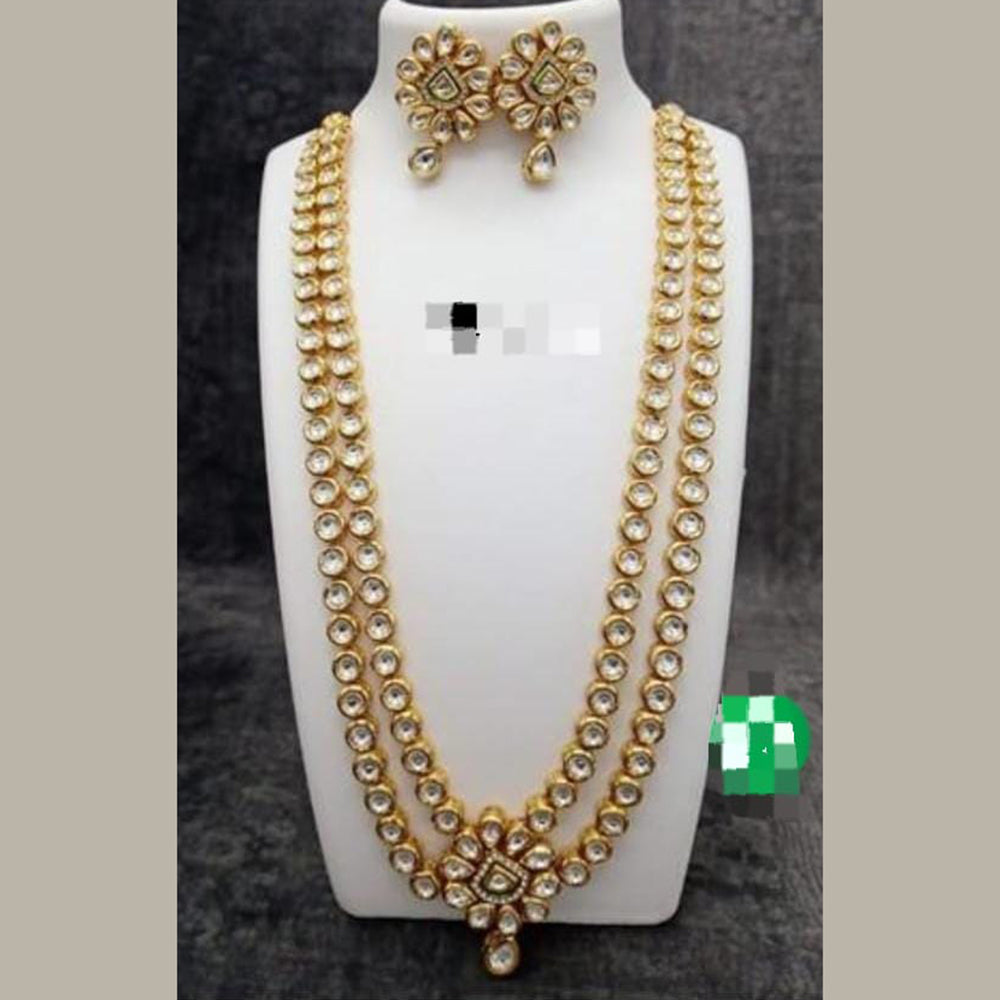 FS Collection Gold Plated Kundan Long Necklace Set