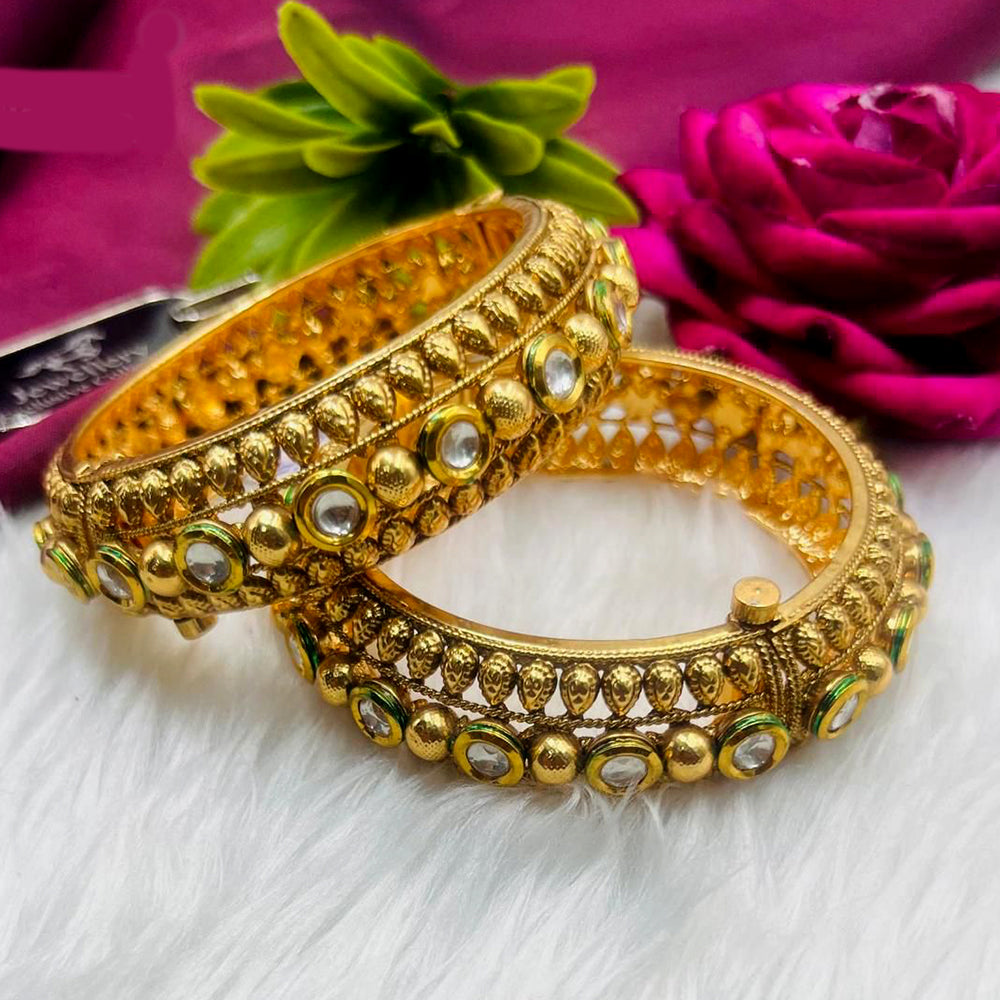 FS Collection Gold Plated Pota Stone Openable Bangles