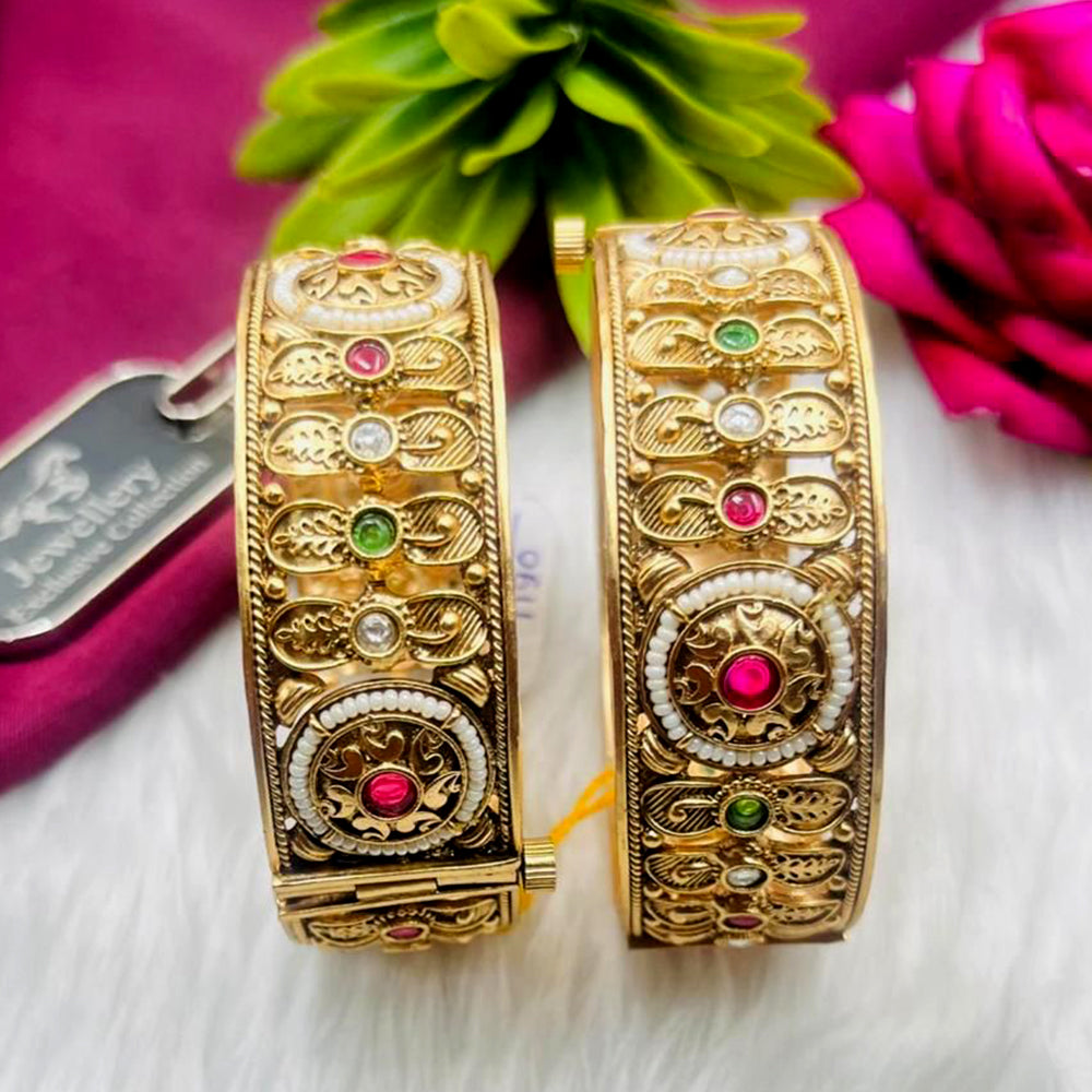FS Collection Gold Plated Pota Stone Openable Bangles