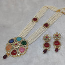 FS Collection Gold Plated Kundan And Pearl Long Necklace Set