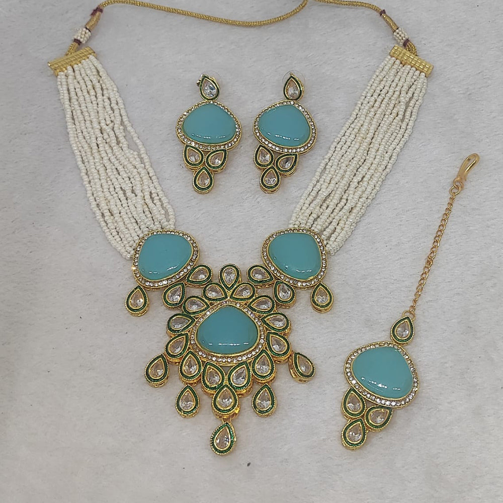 FS Collection Gold Plated Kundan Necklace Set