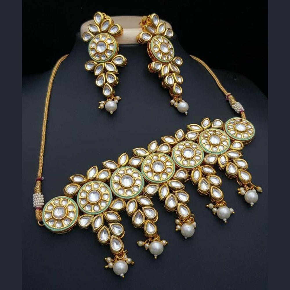 FS Collection Gold Plated Kundan Choker Necklace Set