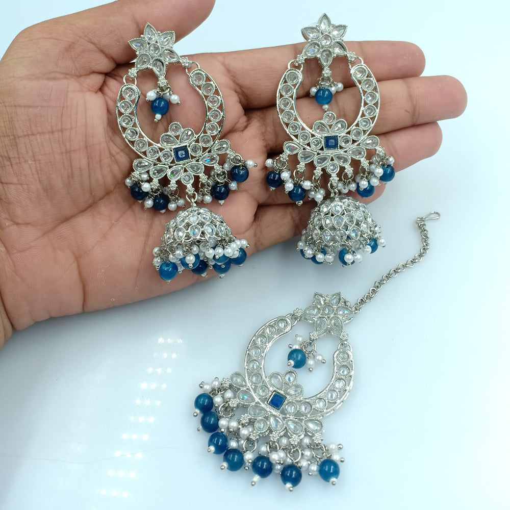 Fs Collection Silver Plated Crystal Stone Jhumki With Maangtikka