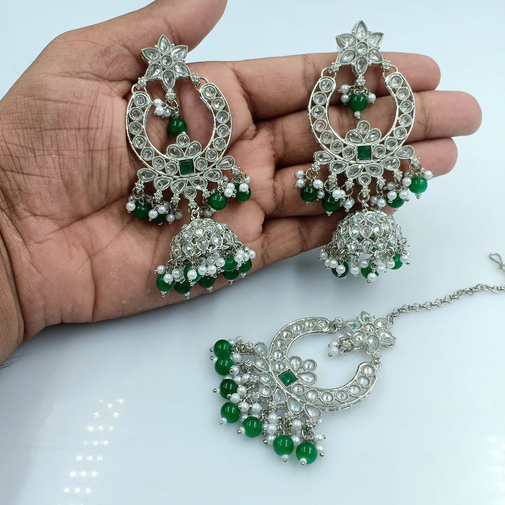 Fs Collection Silver Plated Crystal Stone Jhumki With Maangtikka