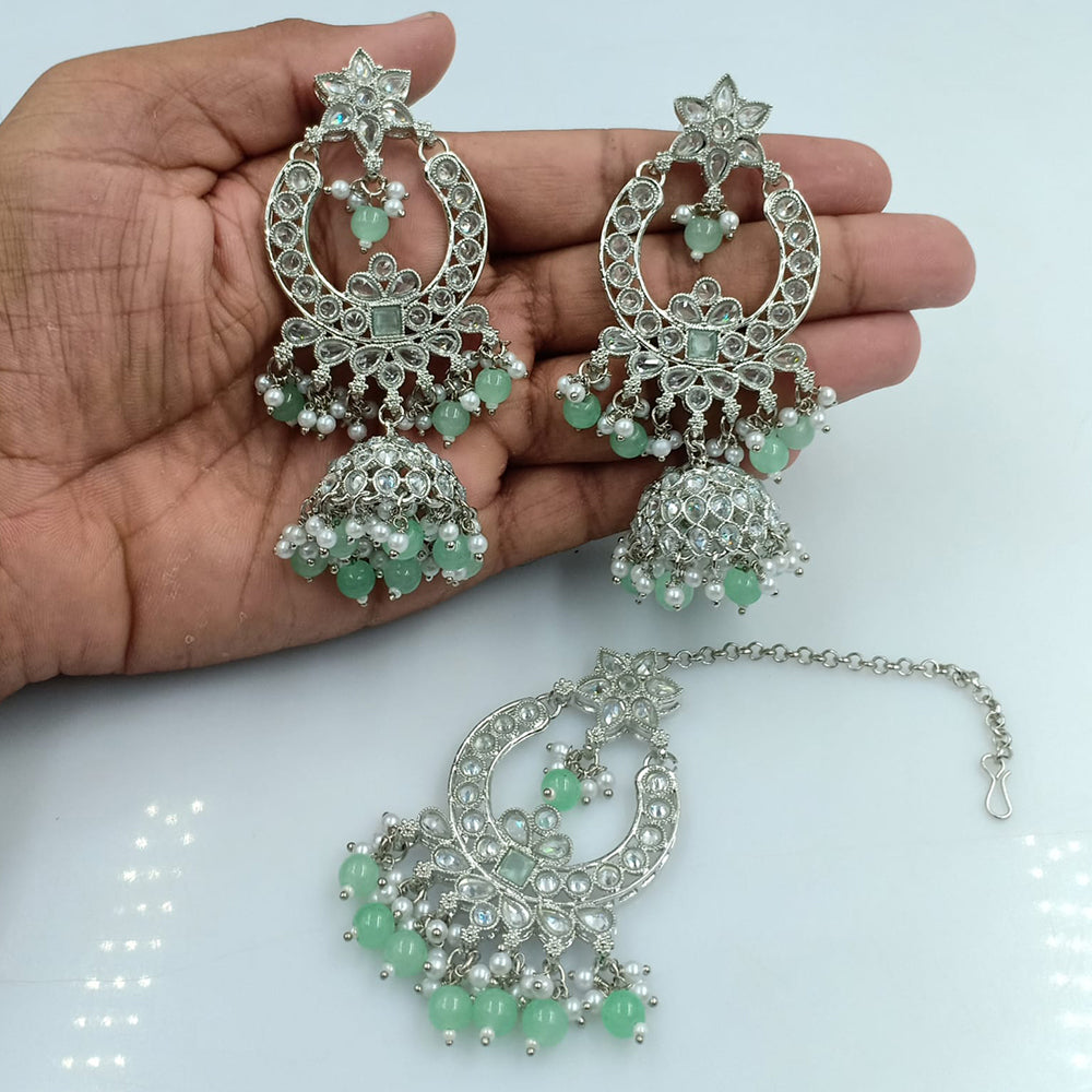 Fs Collection Silver Plated Crystal Stone Jhumki With Maangtikka