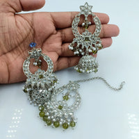Fs Collection Silver Plated Crystal Stone Jhumki With Maangtikka
