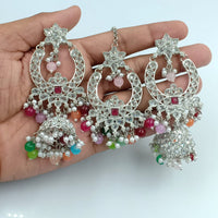 Fs Collection Silver Plated Crystal Stone Jhumki With Maangtikka