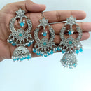 Fs Collection Silver Plated Crystal Stone Jhumki With Maangtikka