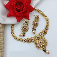FS Collection Gold Plated Pota Stone & Meenakari Necklace Set