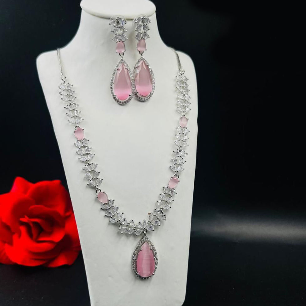 FS Collection Silver Plated AD Necklace Set