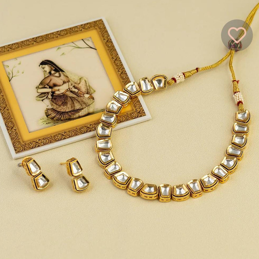 FS Collection Gold Plated Kundan Necklace Set