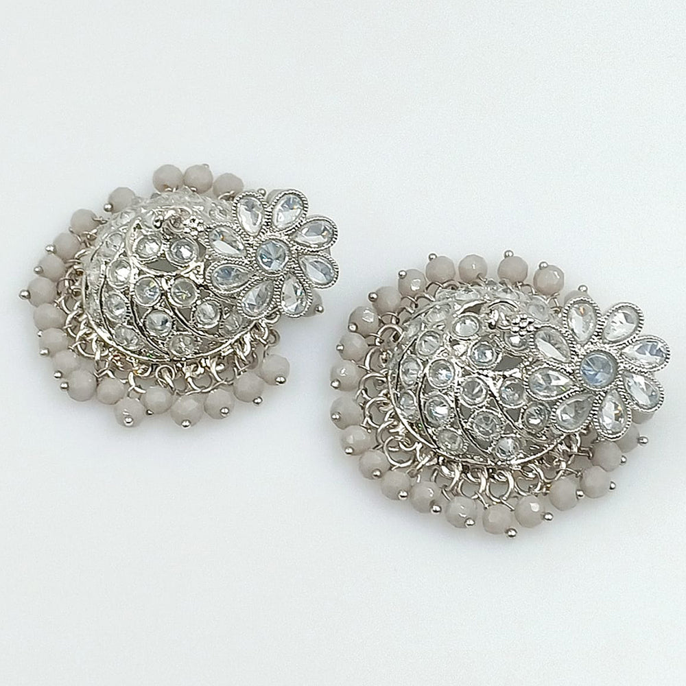 FS Collection Silver Plated Crystal Stone Jhumki Earrings