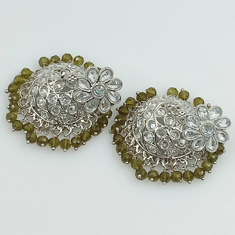 FS Collection Silver Plated Crystal Stone Jhumki Earrings