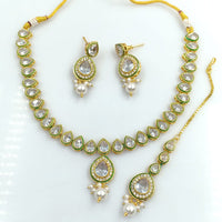 FS Collection Gold Plated Kundan Necklace Set