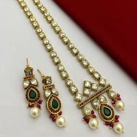 FS Collection Gold Plated Kundan Long Necklace Set