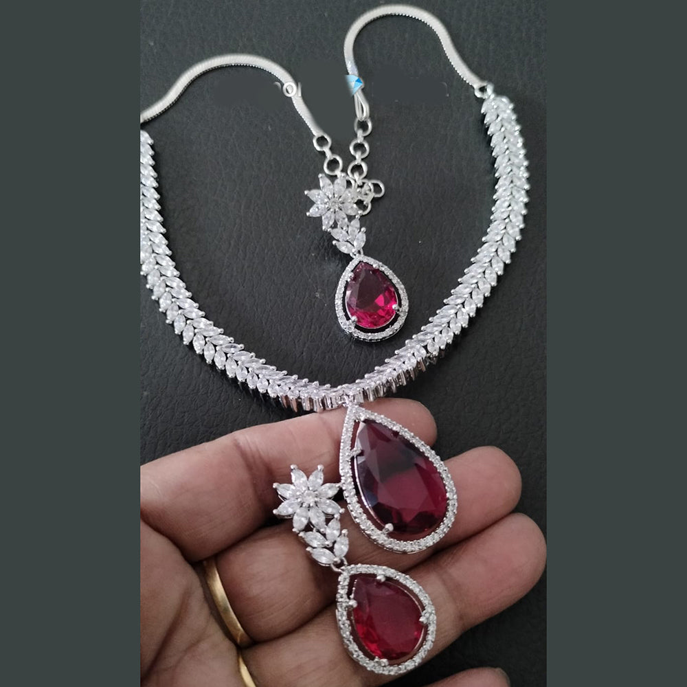 FS Collection Silver Plated AD Necklace Set
