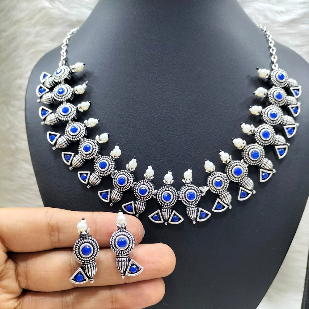 FS Collection Silver Plated Pota Stone Necklace Set
