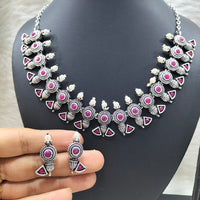 FS Collection Silver Plated Pota Stone Necklace Set