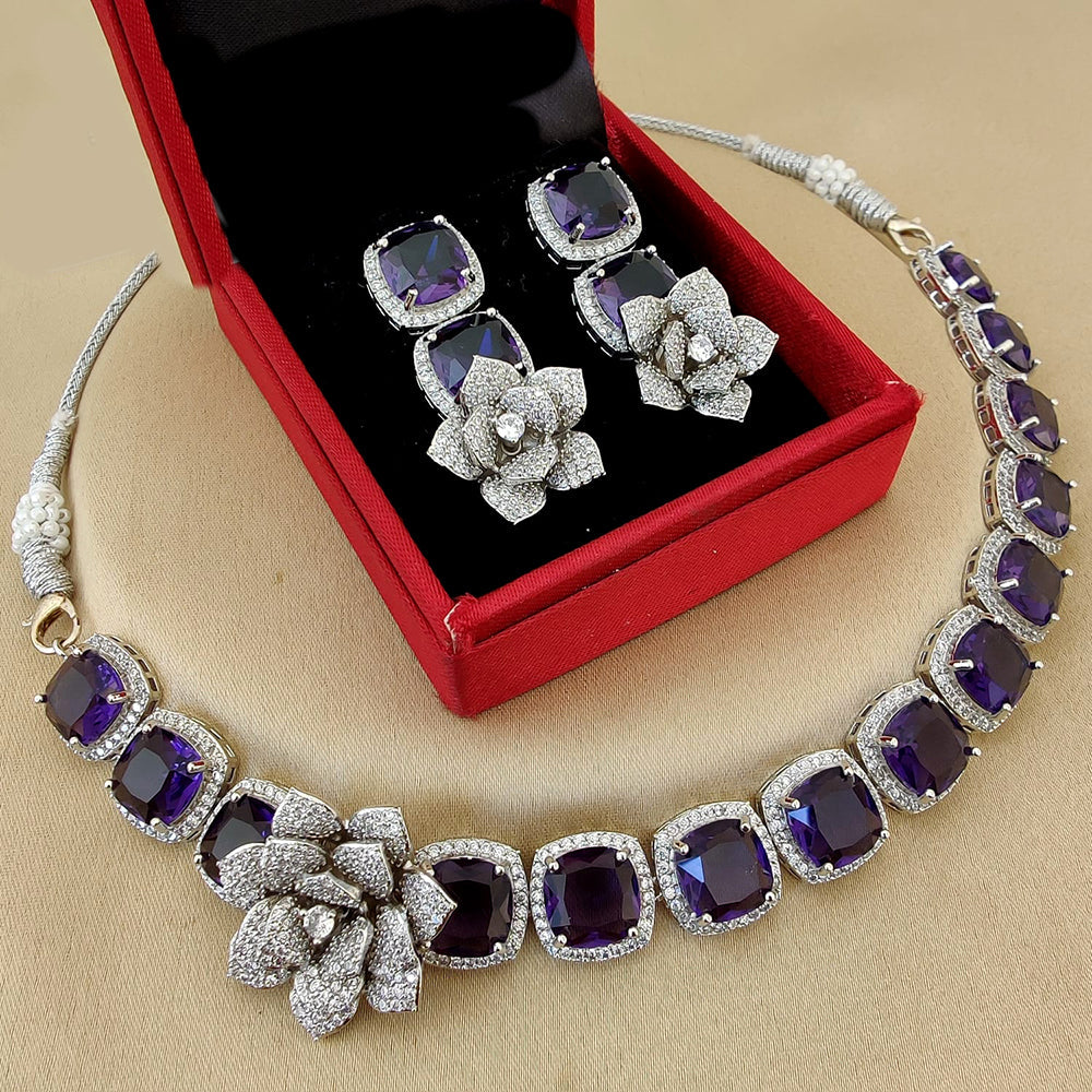 FS Collection Silver Plated AD Choker Necklace Set