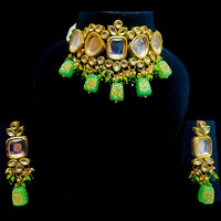 FS Collection Gold Plated Kundan Choker Necklace Set