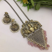 FS Collection Oxidised Plated Long Necklace Set