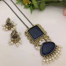 FS Collection Oxidised Plated Crystal Stone Long Necklace Set