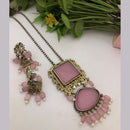 FS Collection Oxidised Plated Crystal Stone Long Necklace Set