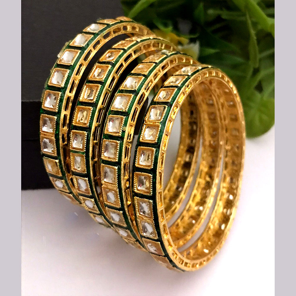FS Collection Gold Plated Kundan Bangles Set