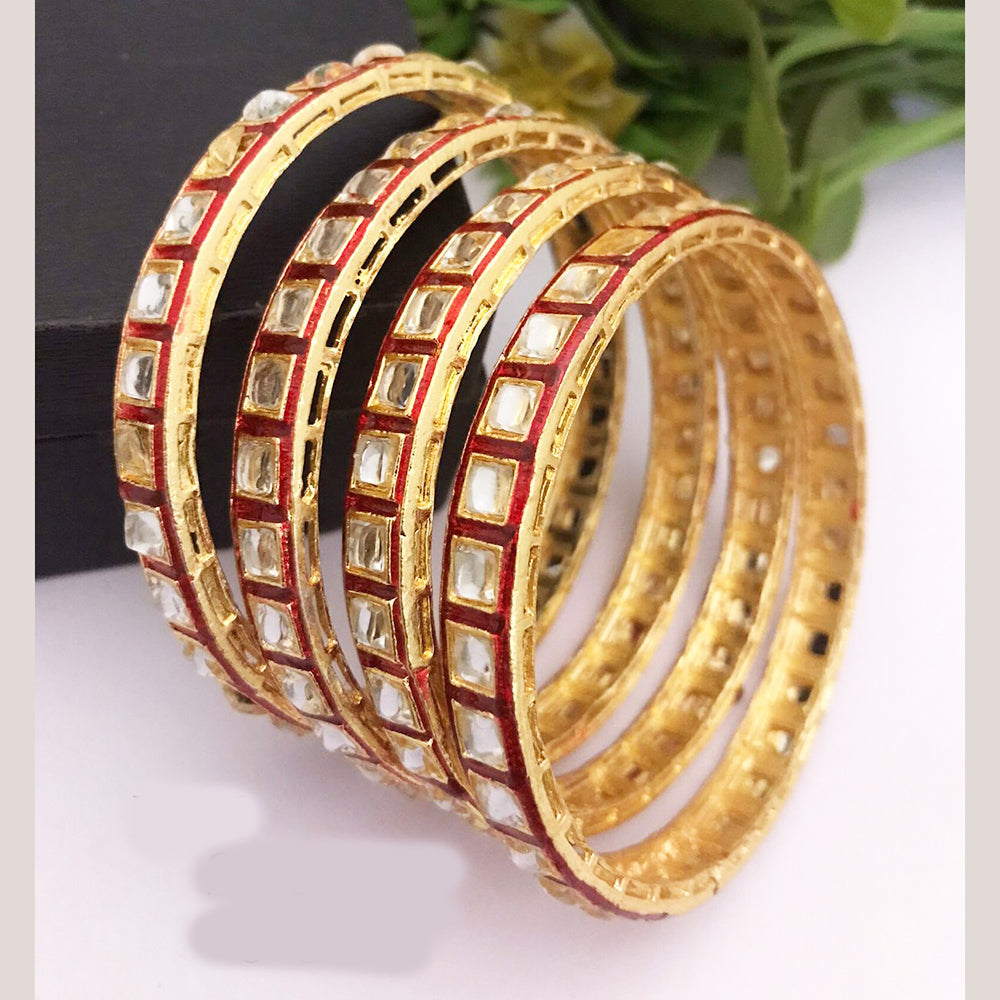 FS Collection Gold Plated Kundan Bangles Set