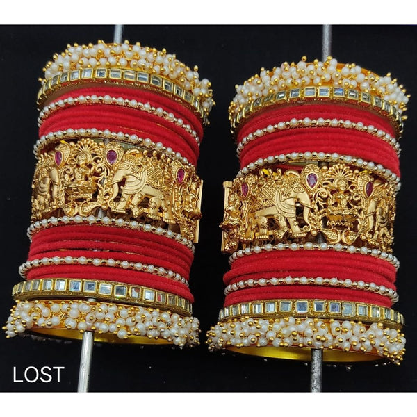 Akruti Collection Gold Plated Copper Temple  Bangles Set