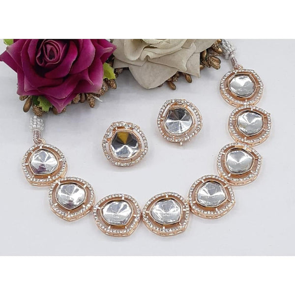 Akruti Collection Rose Gold Plated Kundan Necklace Set