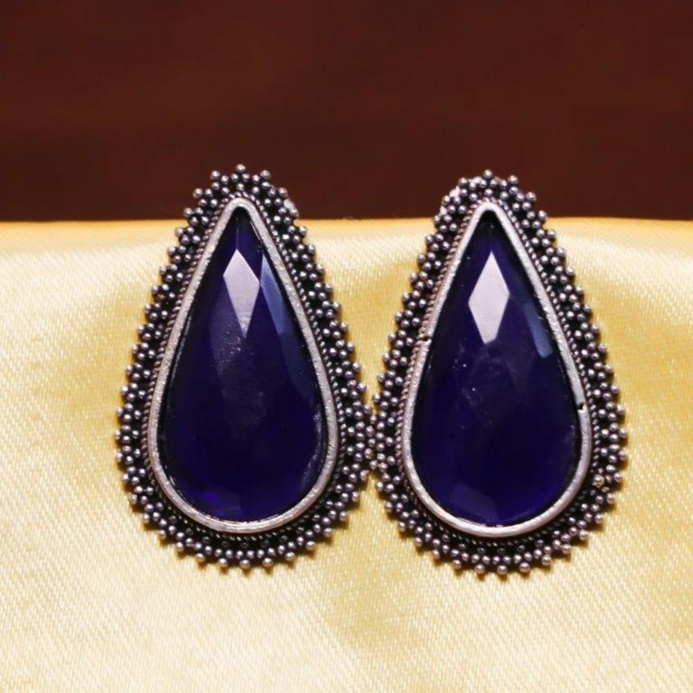 Akruti Collection Oxidised Plated Crystal Stone Studs Earrings
