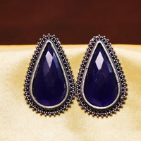 Akruti Collection Oxidised Plated Crystal Stone Studs Earrings