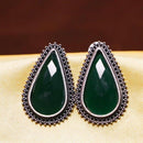 Akruti Collection Oxidised Plated Crystal Stone Studs Earrings