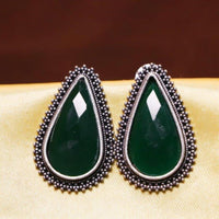 Akruti Collection Oxidised Plated Crystal Stone Studs Earrings