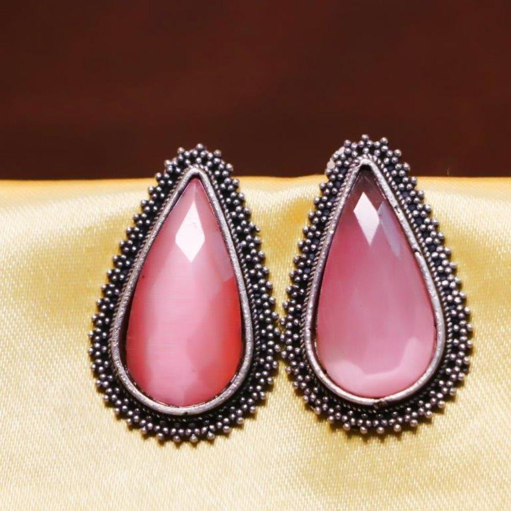 Akruti Collection Oxidised Plated Crystal Stone Studs Earrings