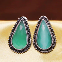 Akruti Collection Oxidised Plated Crystal Stone Studs Earrings