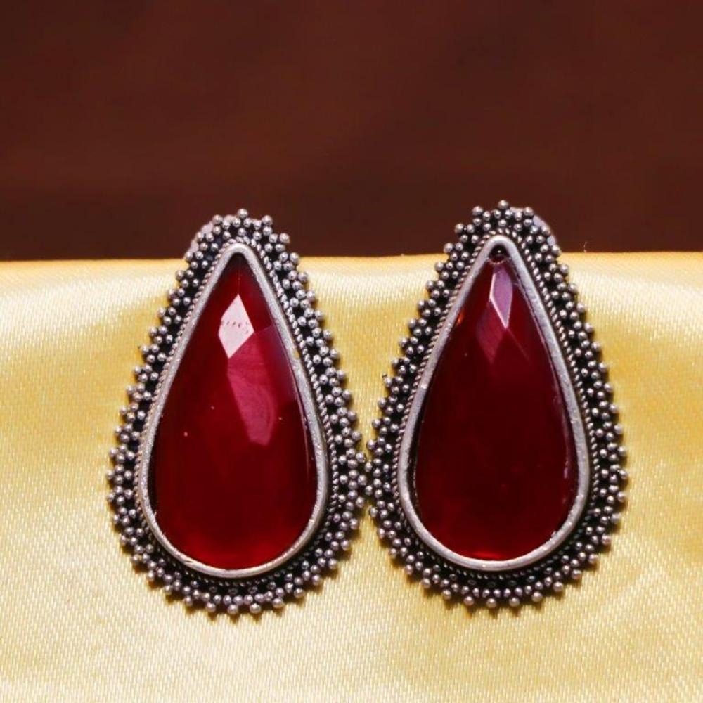 Akruti Collection Oxidised Plated Crystal Stone Studs Earrings