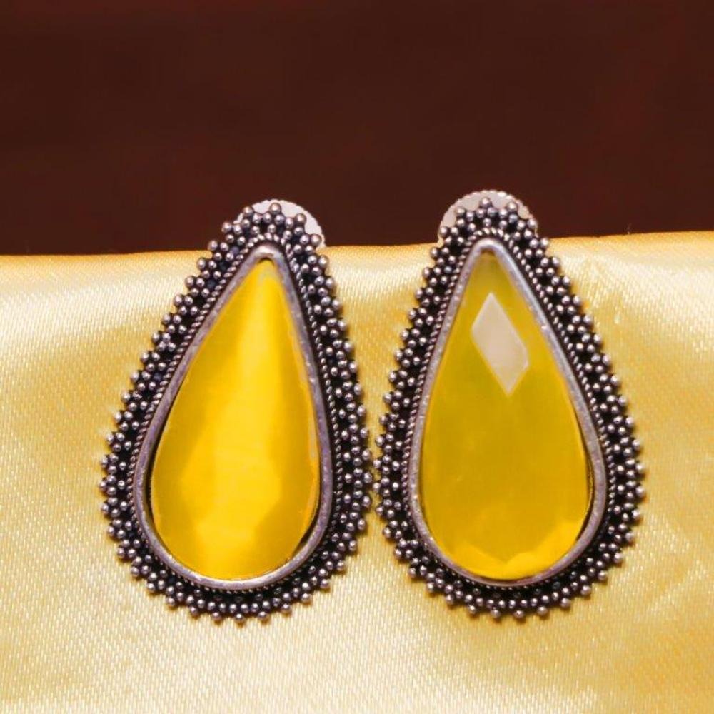 Akruti Collection Oxidised Plated Crystal Stone Studs Earrings